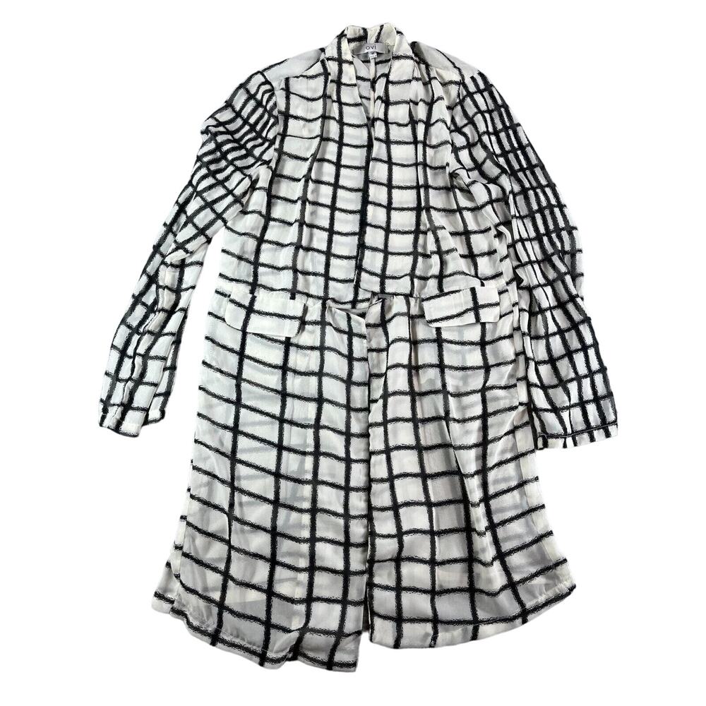 Ovi Shear Top Womens Medium White Black Long Sleeve Knee Length Lightweight